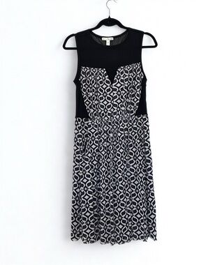 Vintage Anthro Weston Wear Geometric Fit & Flare Dress Sleeveless Stretch Midi